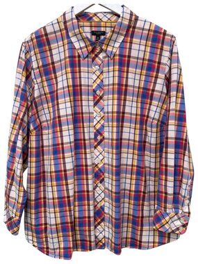 TALBOTS Womens Button Down Shirt Plus Size 3X Petite Red Plaid Cotton Long Sleev